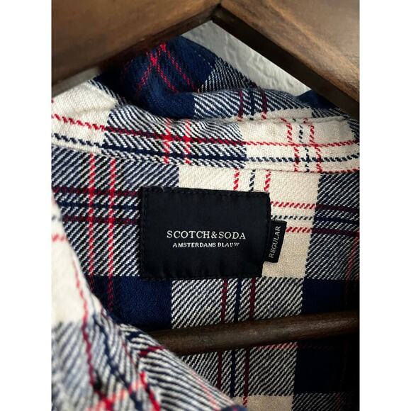 Scotch & Soda Thick Cotton Flannel Button Down Shirt Plaid Blue Small - Picture 4 of 9